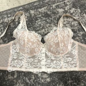 Cream and white lace corset bra